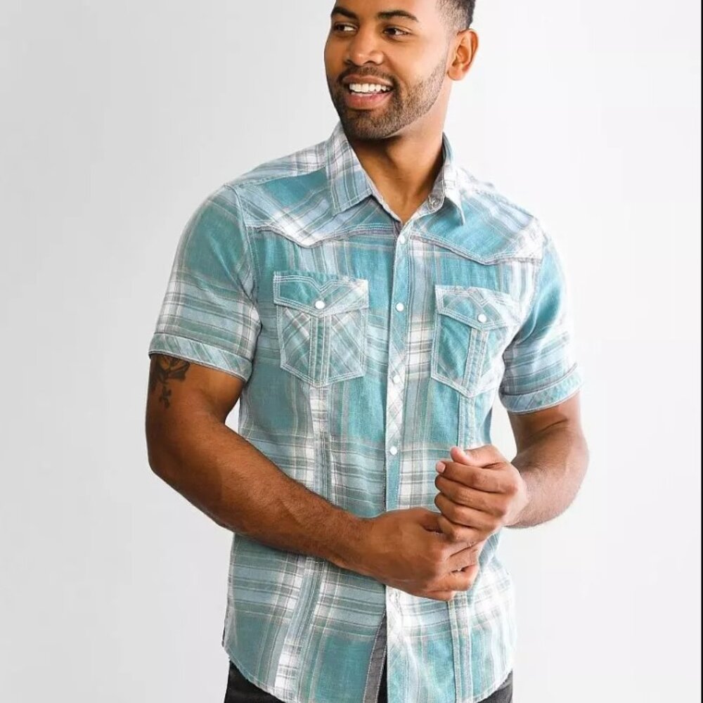 BKE Washed Plaid Standard Shirt - XL